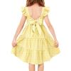 Arshiner Toddler Dress Little Girls Summer Cotton Backless High Low Hem Beach Casual Sundress with Pockets(Yellow White Plaid)