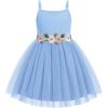 Arshiner Toddler Tulle Dress Summer Spaghetti Strap Party Tutu Flower Girl Dresses with Belt 3-8Y(Blue)