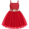 Arshiner Toddler Tulle Dress Summer Spaghetti Strap Party Tutu Flower Girl Dresses with Belt 3-8Y(Red)