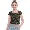 Arshiner Trendy Crop Tops for Girls Short Sleeve Summer Shirts Square Neck Slim Fit Tee Blouse(Camo)