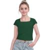 Arshiner Trendy Crop Tops for Girls Short Sleeve Summer Shirts Square Neck Slim Fit Tee Blouse(Green)
