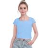Arshiner Trendy Crop Tops for Girls Short Sleeve Summer Shirts Square Neck Slim Fit Tee Blouse(Light Blue)