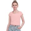 Arshiner Trendy Crop Tops for Girls Short Sleeve Summer Shirts Square Neck Slim Fit Tee Blouse(Pink)