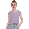 Arshiner Trendy Crop Tops for Girls Short Sleeve Summer Shirts Square Neck Slim Fit Tee Blouse(Purple)