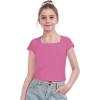 Arshiner Trendy Crop Tops for Girls Short Sleeve Summer Shirts Square Neck Slim Fit Tee Blouse(Rose Red)
