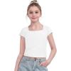 Arshiner Trendy Crop Tops for Girls Short Sleeve Summer Shirts Square Neck Slim Fit Tee Blouse(White)