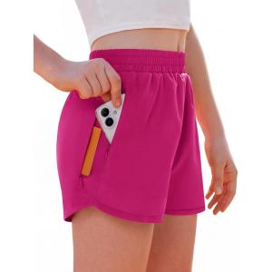 Arshiner Girls Athletic Shorts with 3 Zipper Pockets Running Shorts Basketball Soccer Gym Sports Active with Liner Kids(Hot Pink)