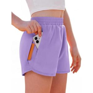 Arshiner Girls Athletic Shorts with 3 Zipper Pockets Running Shorts Basketball Soccer Gym Sports Active with Liner Kids(Purple)
