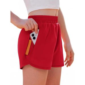 Arshiner Girls Athletic Shorts with 3 Zipper Pockets Running Shorts Basketball Soccer Gym Sports Active with Liner Kids(Red)