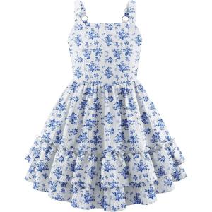 Arshiner Girls Cami Summer Dress Boho Sleeveless Casual Sundress with Pockets for 4-12 Y(Blue Floral)