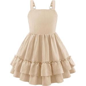 Arshiner Girls Cami Summer Dress Boho Sleeveless Casual Sundress with Pockets for 4-12 Y(Champagne)