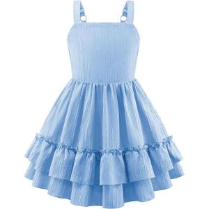 Arshiner Girls Cami Summer Dress Boho Sleeveless Casual Sundress with Pockets for 4-12 Y(Light Blue)