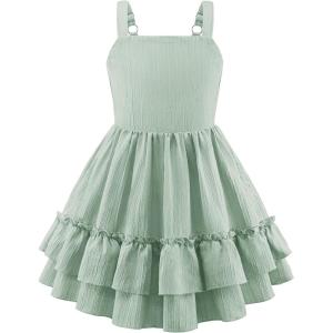 Arshiner Girls Cami Summer Dress Boho Sleeveless Casual Sundress with Pockets for 4-12 Y(Light Green)