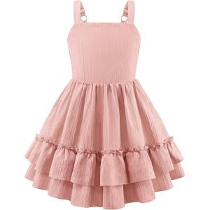 Arshiner Girls Cami Summer Dress Boho Sleeveless Casual Sundress with Pockets for 4-12 Y(Light Pink)