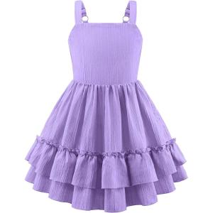 Arshiner Girls Cami Summer Dress Boho Sleeveless Casual Sundress with Pockets for 4-12 Y(Light Purple)
