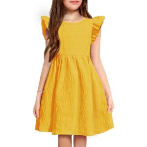Arshiner Girls Dress Casual Ruffle Sleeveless A Line Summer Dresses with Pockets 4-12 Years(Yellow)