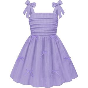 Arshiner Girls Dresses Ruched Smocked Back Spaghetti Strap Bow Summer Boho Beach Party Sundress(Lavender)