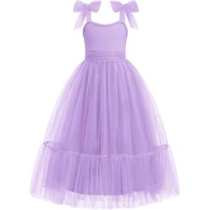 Arshiner Girls Dresses Summer Sleeveless Bow-Tie Straps Birthday Party Long Tulle Dress(Lavender)