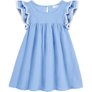 Arshiner Girls Summer Dress Toddler Ruffle Sleeve Dresses Kids Swing Casual Beach Boho Sundress with Pockets for 1-7t(Blue)