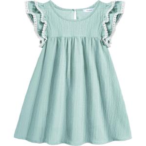 Arshiner Girls Summer Dress Toddler Ruffle Sleeve Dresses Kids Swing Casual Beach Boho Sundress with Pockets for 1-7t(Green)