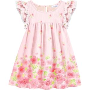 Arshiner Girls Summer Dress Toddler Ruffle Sleeve Dresses Kids Swing Casual Beach Boho Sundress with Pockets for 1-7t(Pink Floral)