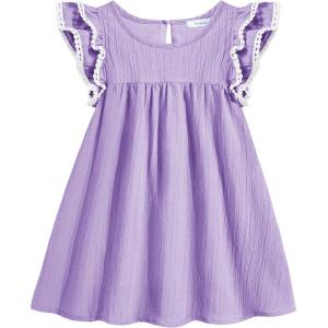 Arshiner Girls Summer Dress Toddler Ruffle Sleeve Dresses Kids Swing Casual Beach Boho Sundress with Pockets for 1-7t(Purple)