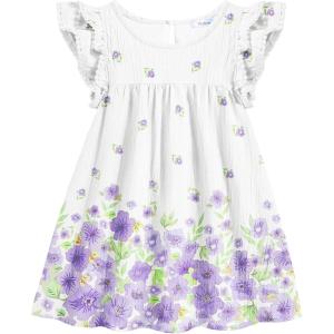 Arshiner Girls Summer Dress Toddler Ruffle Sleeve Dresses Kids Swing Casual Beach Boho Sundress with Pockets for 1-7t(Purple Floral)
