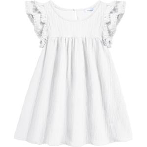 Arshiner Girls Summer Dress Toddler Ruffle Sleeve Dresses Kids Swing Casual Beach Boho Sundress with Pockets for 1-7t(White)