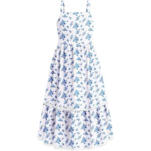 Arshiner Girls Summer Spaghetti Strap Dresses Flowy Tiered Cami Maxi Sundress with Pockets(Floral White)