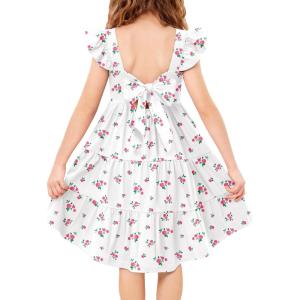 Arshiner Toddler Dress Little Girls Summer Cotton Backless High Low Hem Beach Casual Sundress with Pockets(White Floral)