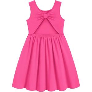 Arshiner Toddler Girls Summer Dress Backless Sleeveless Cotton Casual Beach Party Sundress with Pockets(Hot Pink)