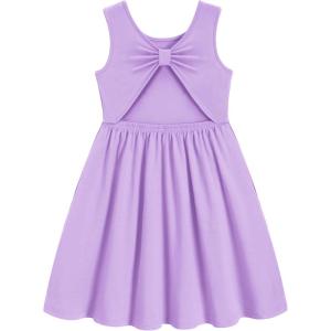 Arshiner Toddler Girls Summer Dress Backless Sleeveless Cotton Casual Beach Party Sundress with Pockets(Lavender)
