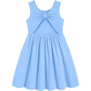 Arshiner Toddler Girls Summer Dress Backless Sleeveless Cotton Casual Beach Party Sundress with Pockets(Light Blue)