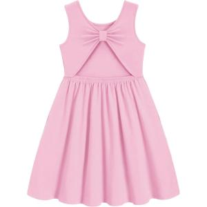 Arshiner Toddler Girls Summer Dress Backless Sleeveless Cotton Casual Beach Party Sundress with Pockets(Light Pink)