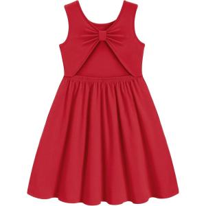 Arshiner Toddler Girls Summer Dress Backless Sleeveless Cotton Casual Beach Party Sundress with Pockets(Red)
