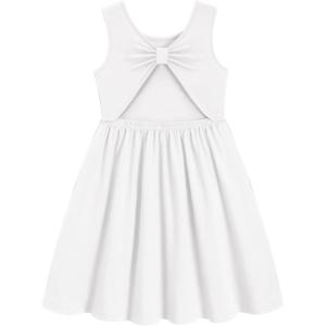 Arshiner Toddler Girls Summer Dress Backless Sleeveless Cotton Casual Beach Party Sundress with Pockets(White)