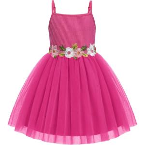 Arshiner Toddler Tulle Dress Summer Spaghetti Strap Party Tutu Flower Girl Dresses with Belt 3-8Y(Hot Pink)