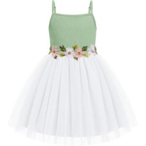 Arshiner Toddler Tulle Dress Summer Spaghetti Strap Party Tutu Flower Girl Dresses with Belt 3-8Y(Ice Green)