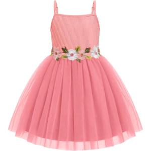 Arshiner Toddler Tulle Dress Summer Spaghetti Strap Party Tutu Flower Girl Dresses with Belt 3-8Y(Light Pink)
