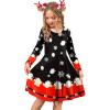 Arshiner Girls Long Sleeve Stretchy Dress A line Twirly Skater School Party Dress(Christmas Santa)