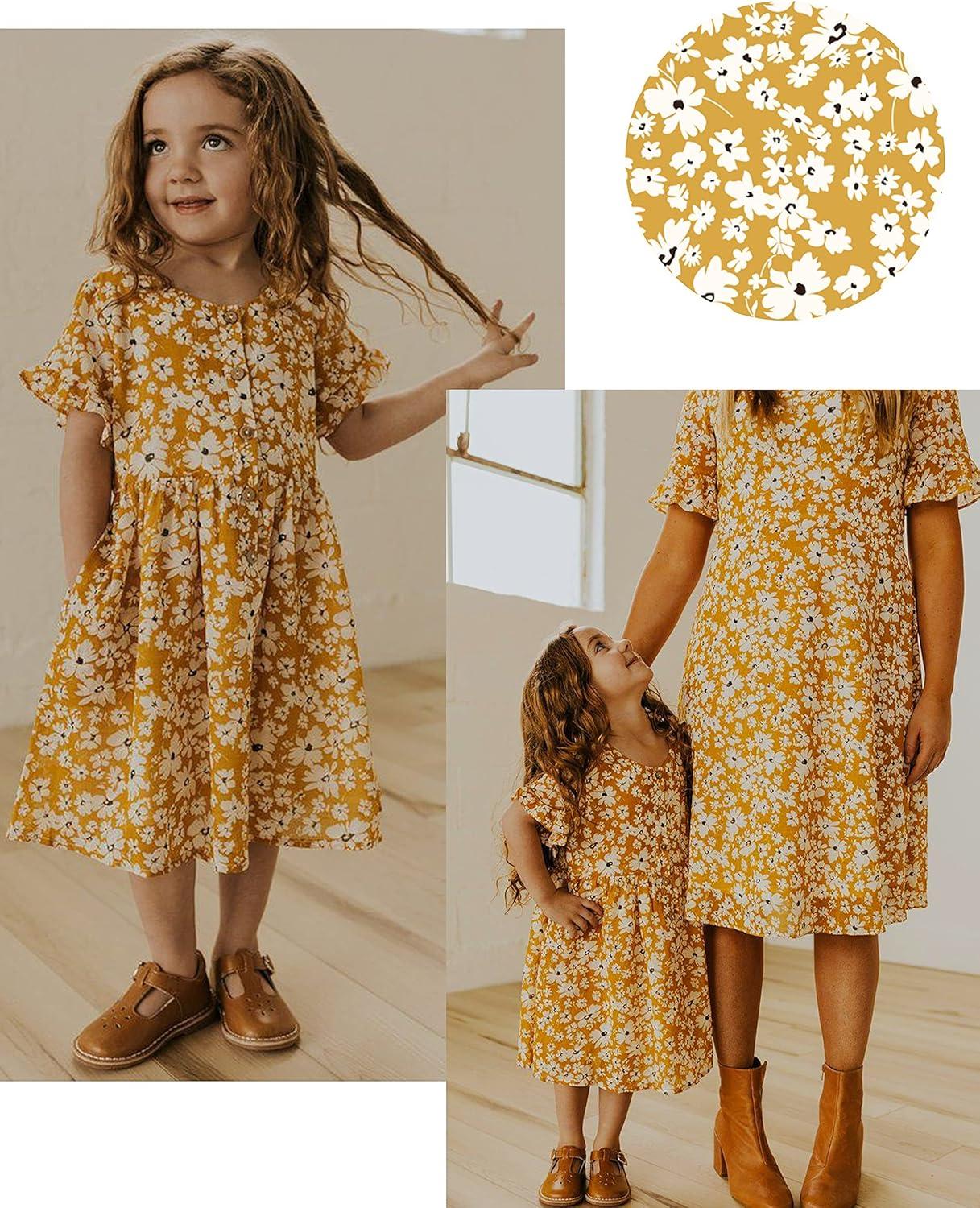 image:imageArshiner Girls Spaghetti Strap Button Down Midi Sleeveless Summer Casual Sundress Aline Dress with PocketsLittle Yellow Floral