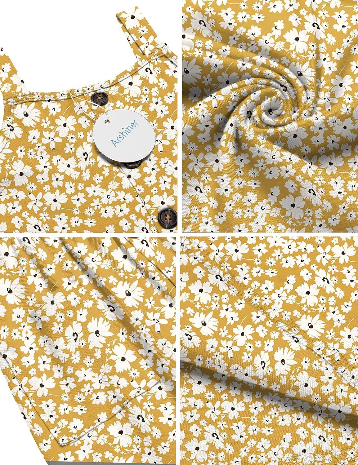 image:imageArshiner Girls Spaghetti Strap Button Down Midi Sleeveless Summer Casual Sundress Aline Dress with PocketsLittle Yellow Floral