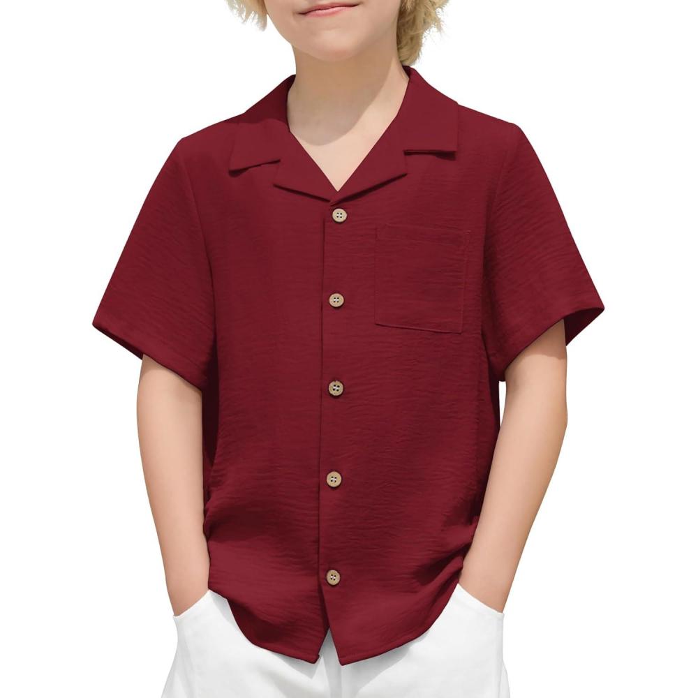 image:imageArshiner Boys Short Sleeve Button Down Shirt Texture Summer Beach Vacation Shirt 412 YearsWine Red