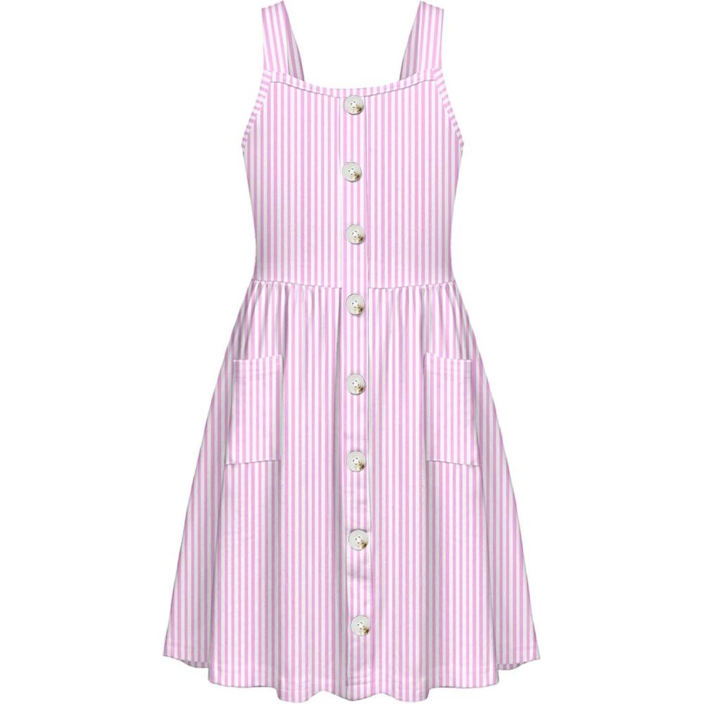 image:imageArshiner Girls Spaghetti Strap Button Down Midi Sleeveless Summer Casual Sundress Aline Dress with PocketsWhitepink Strip