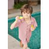 Arshiner Boys 2 Pieces Summer Beach Outfits Short Sleeve Button Down Shirts and Shorts Vacation Texture Sets for Kids(Pale Pink)