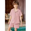 Arshiner Boys 2 Pieces Summer Beach Outfits Short Sleeve Button Down Shirts and Shorts Vacation Texture Sets for Kids(Pale Pink)