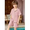 Arshiner Boys 2 Pieces Summer Beach Outfits Short Sleeve Button Down Shirts and Shorts Vacation Texture Sets for Kids(Pale Pink)
