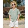 Arshiner Boys Short Sleeve Button Down Shirt Texture Summer Beach Vacation Shirt 4-12 Years(Light Green)