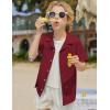 Arshiner Boys Short Sleeve Button Down Shirt Texture Summer Beach Vacation Shirt 4-12 Years(Wine Red)