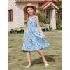 Arshiner Girl’s Spaghetti Strap Button Down Midi Sleeveless Summer Casual Sundress A-line Dress with Pockets(Blue Green Floral)